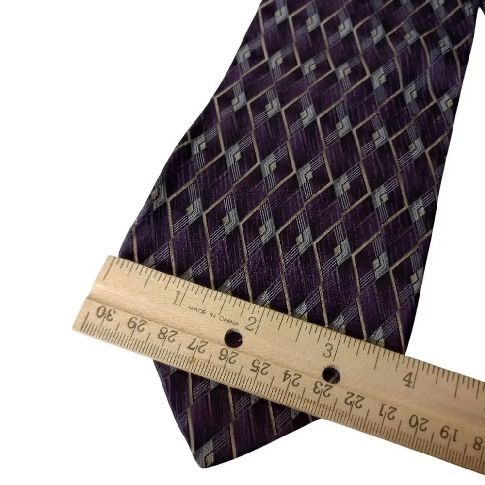 Stafford Mens Silk Necktie Purple Grey Black Geometric Diamond Pattern Tie